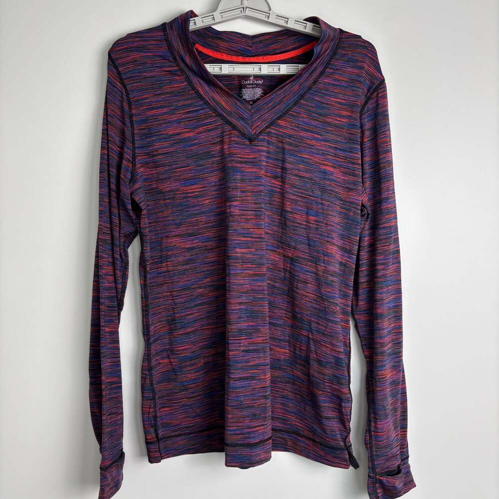 CUDDL DUDS Flex Fit Long Sleeve V-Neck Striped Tunic Womens XL Purple Red Blue - Picture 7 of 8